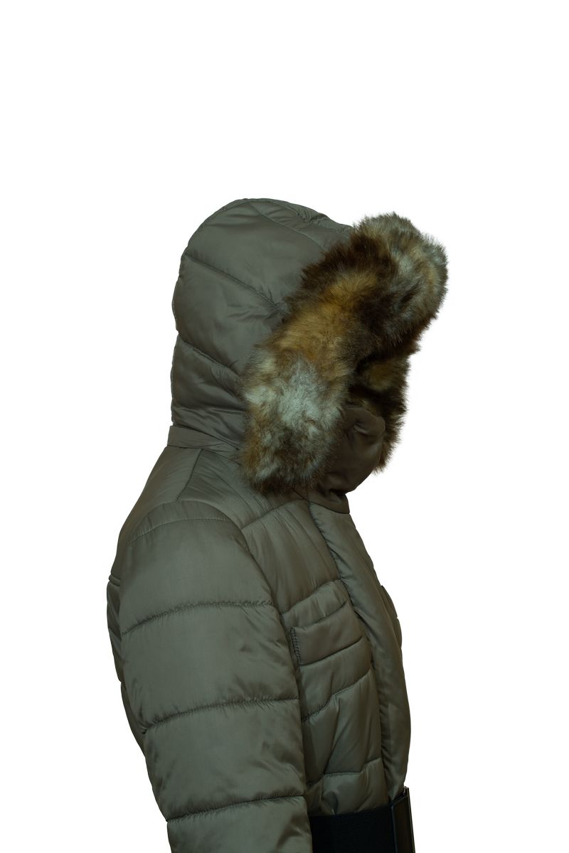 Melrose alpaca insulated parka hood side view